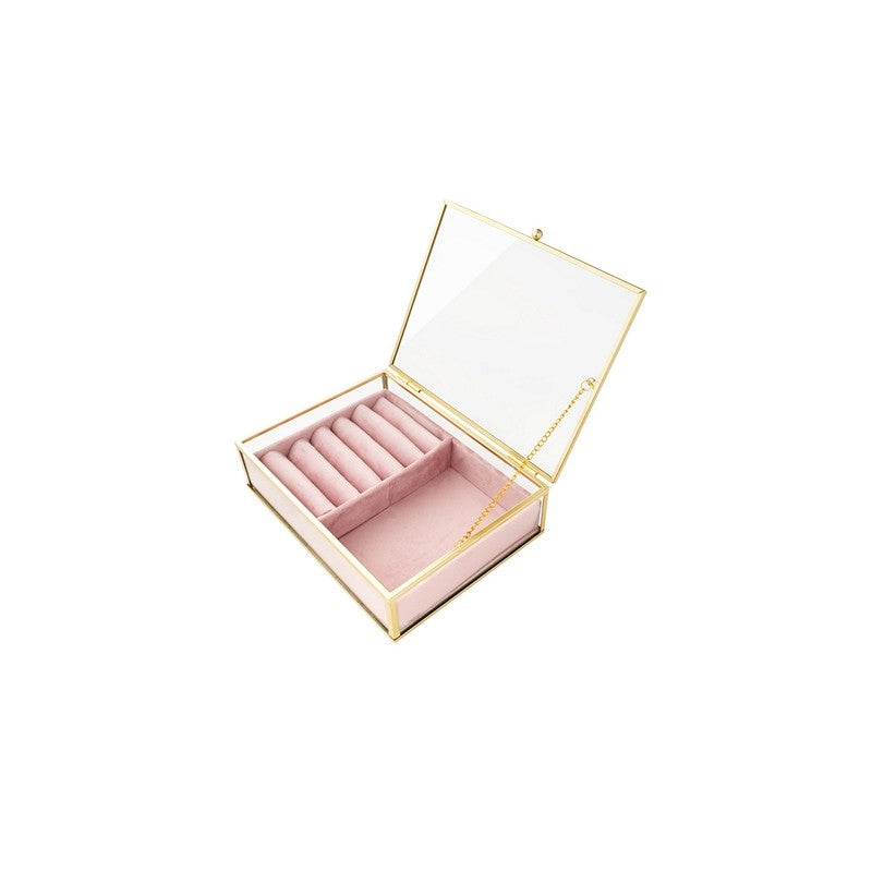 Smykkecenter smykkeskrin i messingforgyldt glas med rosa velour, Mellem